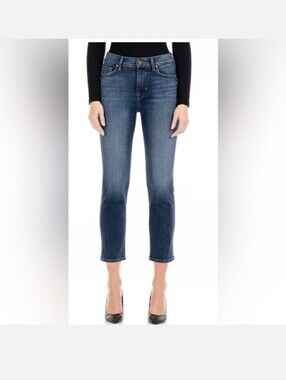 Fidelity Mid-Rise Cropped Straight Jeans in Dark Blue